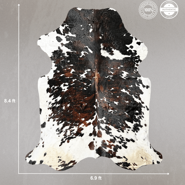 Extra Large Tricolor Cowhide Rug Size 6.9 x 8.4 ft - 5365Q