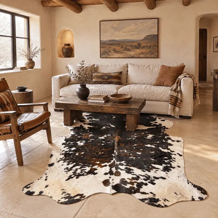 Extra Large Tricolor Cowhide Rug Size 6.9 x 8.4 ft - 5365Q