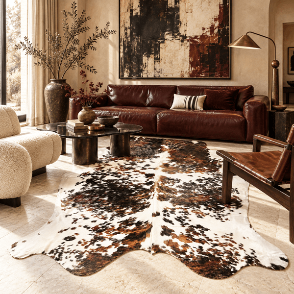 Extra Large Tricolor Cowhide Rug Size 7.6 x 8.5 ft - 5364Q