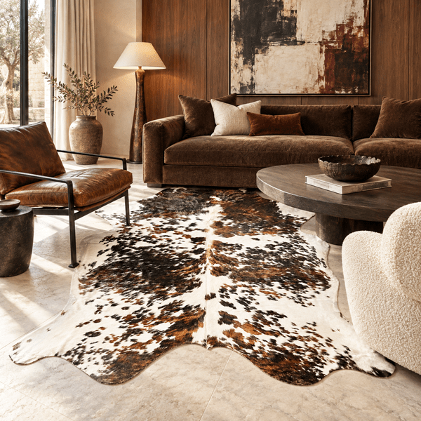 Extra Large Tricolor Cowhide Rug Size 7.6 x 8.5 ft - 5364Q