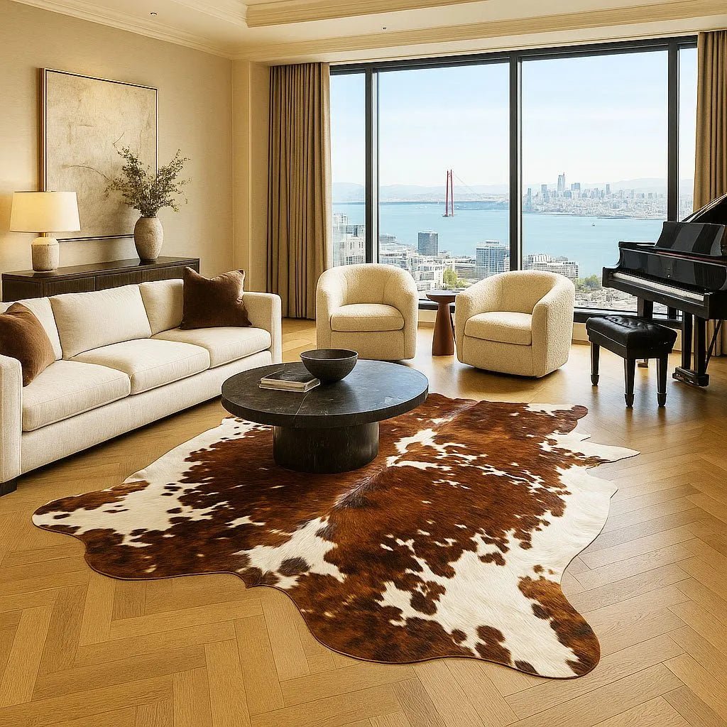 Extra Large Tricolor Cowhide Rug Size 7.6x 8.4 ft - 5255F