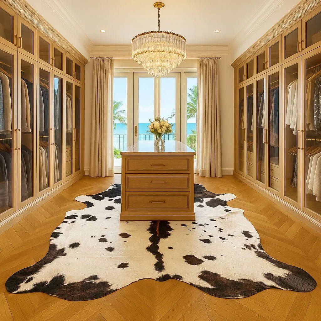 Extra Large Tricolor Cowhide Rug Size 7.9x 8.4 ft - 5251F