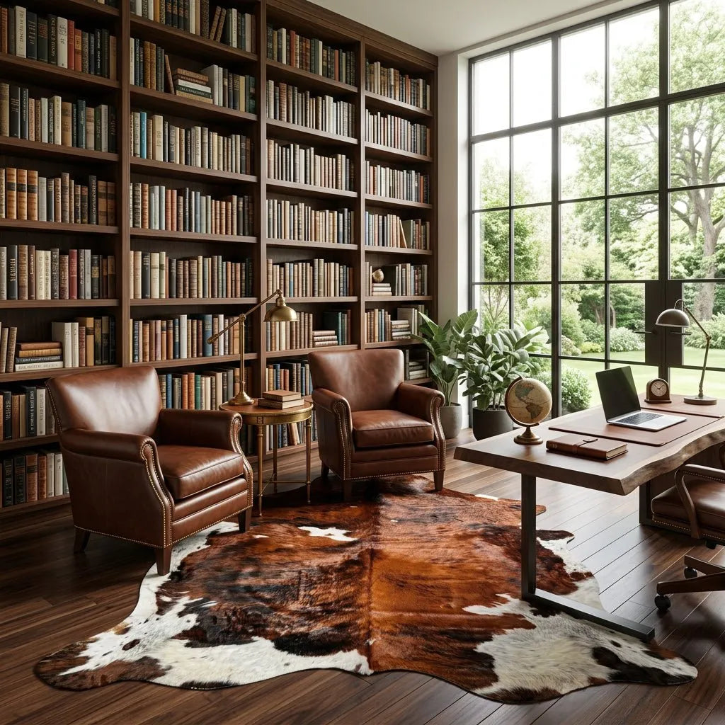 Extra Large Tricolor Cowhide Rug Size 7x 8.2 ft - 5302J