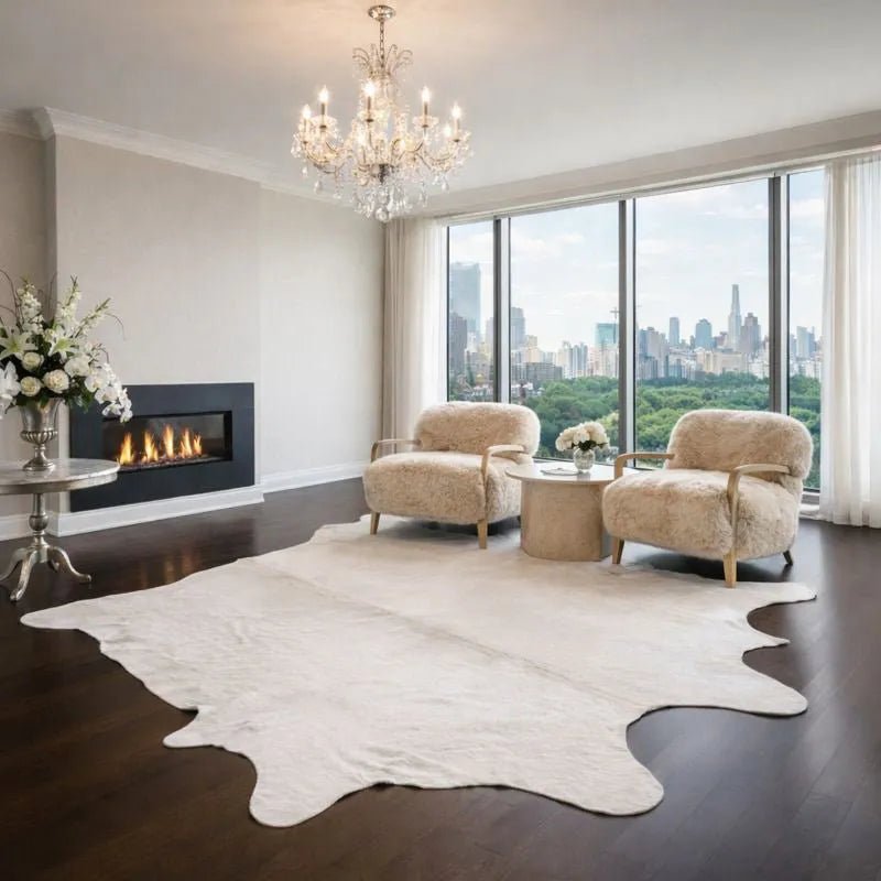 Extra Large White Cowhide Rug Size 6.7x 8.4 ft - 5281