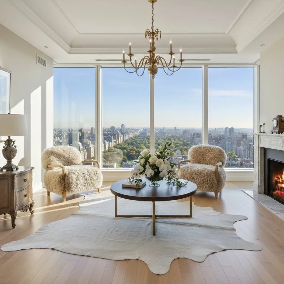 Extra Large White Cowhide Rug Size 6.7x 8.4 ft - 5281