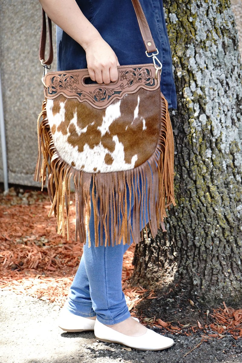 Fringed Crossbody Cow Hair Purse Rodeo Cowhide Rugs