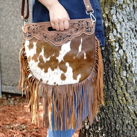 Fringed Crossbody Cow Hair Purse - Rodeo Cowhide RugsBrown