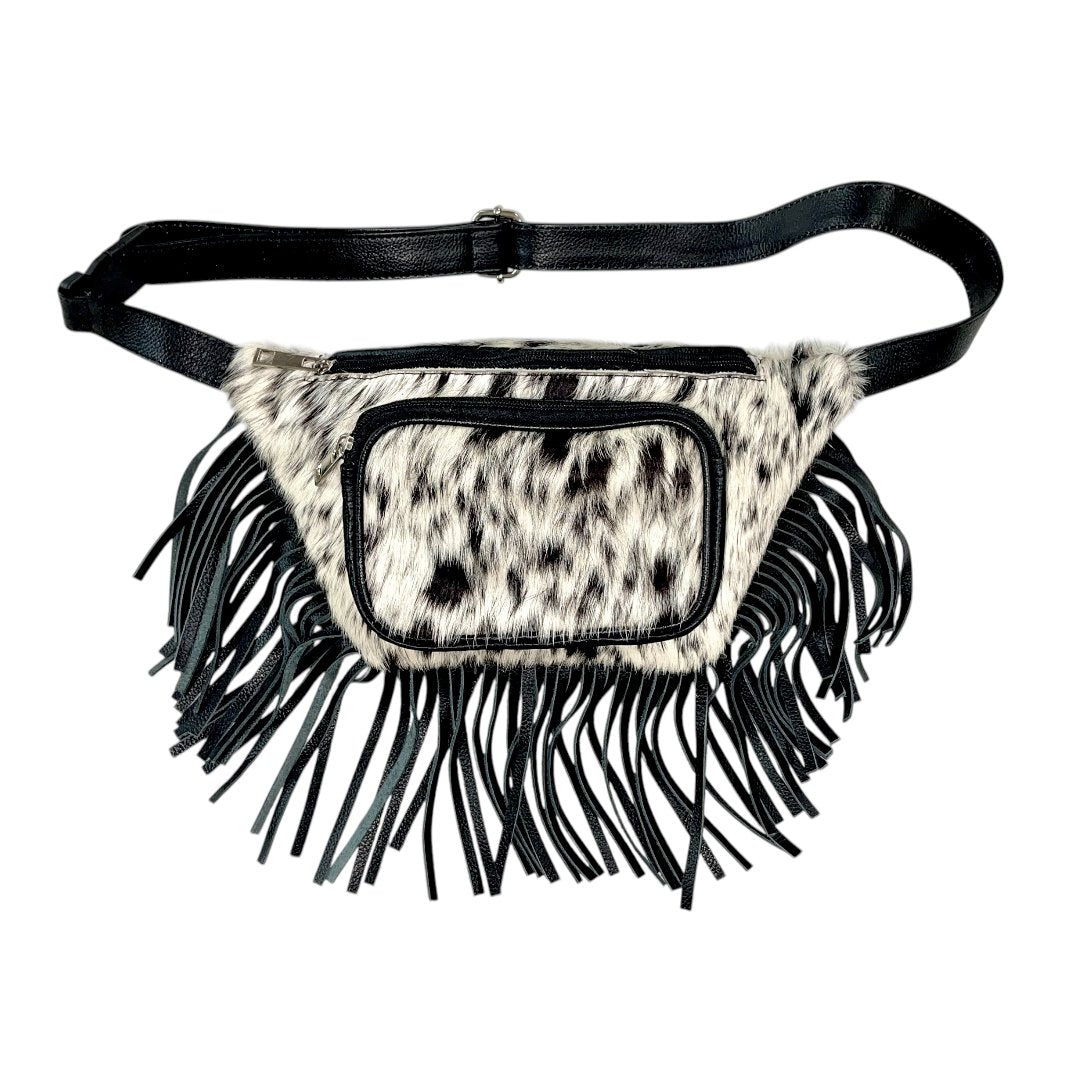 Genuine Cowhide Fanny Pack with Fringe and Leather Accents