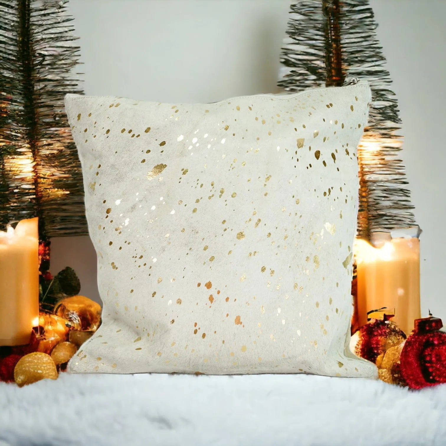 Gold Metallic Cowhide Pillow Case