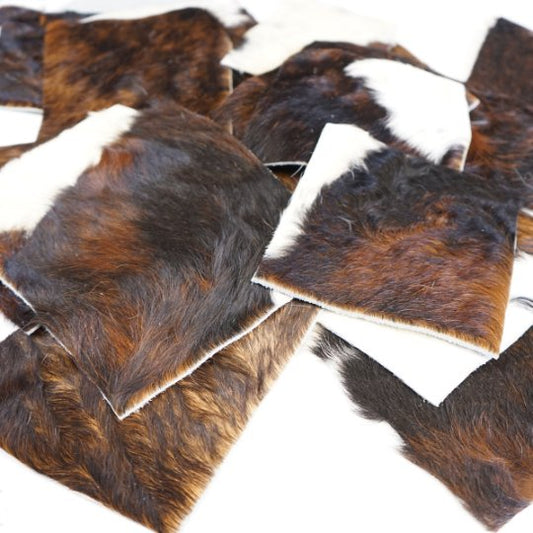 Hair on Cowhide Scrap Leather Hide Remnants 10 Pieces - Rodeo Cowhide Rugs5x5 IN