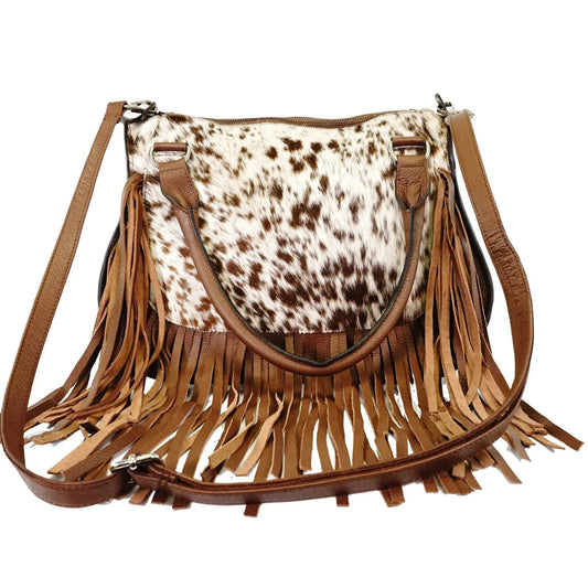 Handcrafted Genuine Cowhide Tote Bag with Fringe Detailing