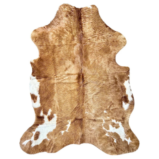 Large Beige and White Cowhide Rug J422 - 5x 6.1 ft