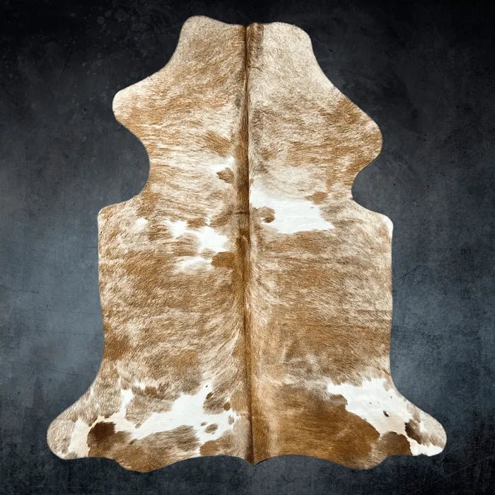 Large Beige and White Cowhide Rug Size 4.11 x5.7 ft - 5379R