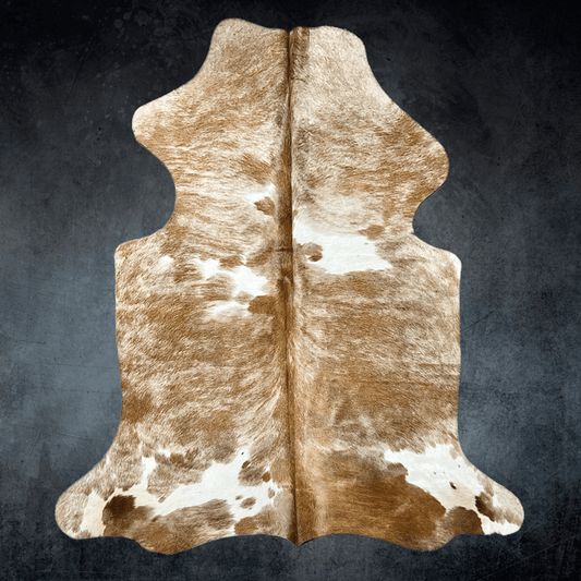 Large Beige and White Cowhide Rug Size 4.11 x5.7 ft - 5379R