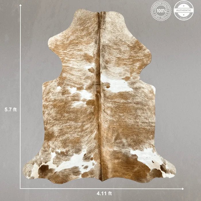 Large Beige and White Cowhide Rug Size 4.11 x5.7 ft - 5379R
