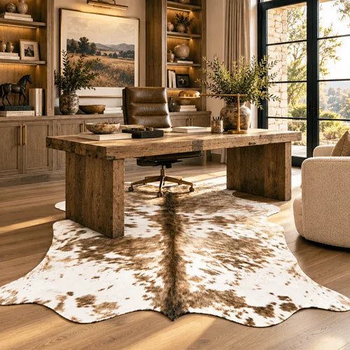 Large Beige and White Cowhide Rug Size 5.3 x 5.10 ft - 5375R