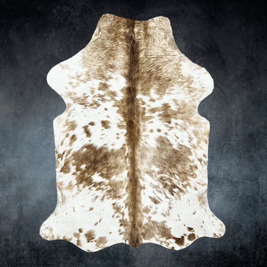 Large Beige and White Cowhide Rug Size 5.3 x 5.10 ft - 5375R