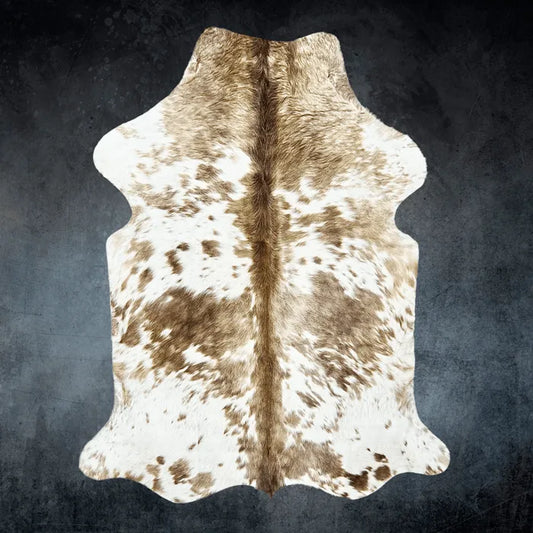 Large Beige and White Cowhide Rug Size 5.3 x 5.10 ft - 5375R