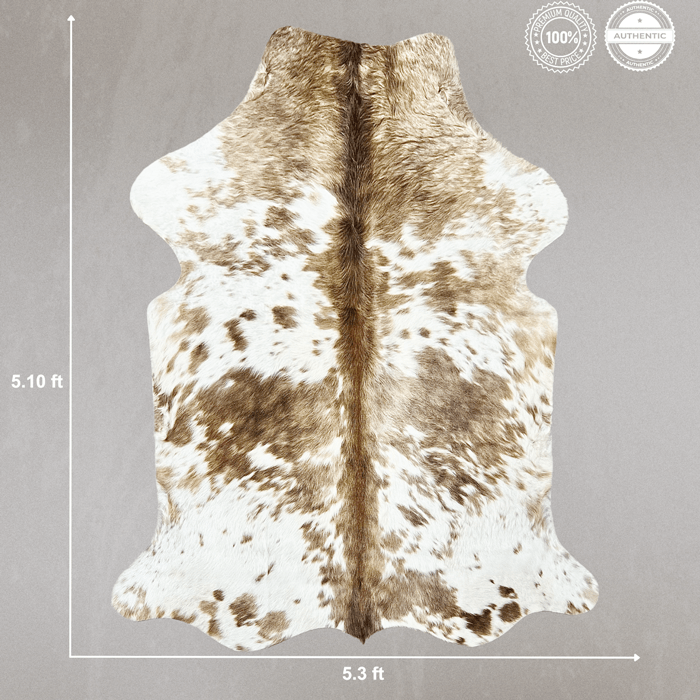 Large Beige and White Cowhide Rug Size 5.3 x 5.10 ft - 5375R