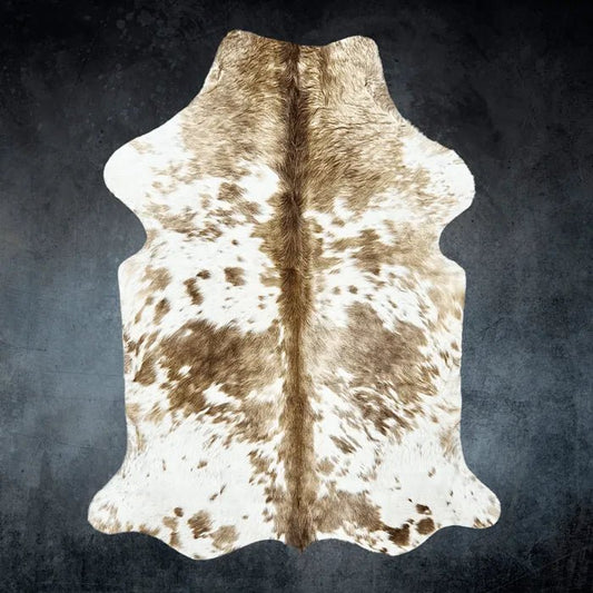 Large Beige and White Cowhide Rug Size 5.3 x 5.10 ft - 5375R