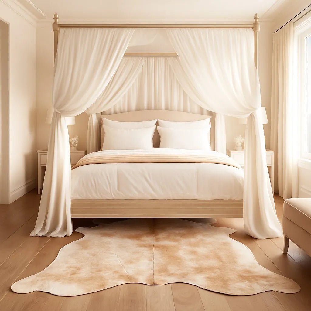 Large Beige Cowhide Rug Size 5.9x 6.11 ft - 5262F