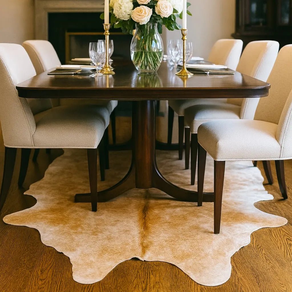 Large Beige Cowhide Rug Size 5.9x 6.11 ft - 5262F