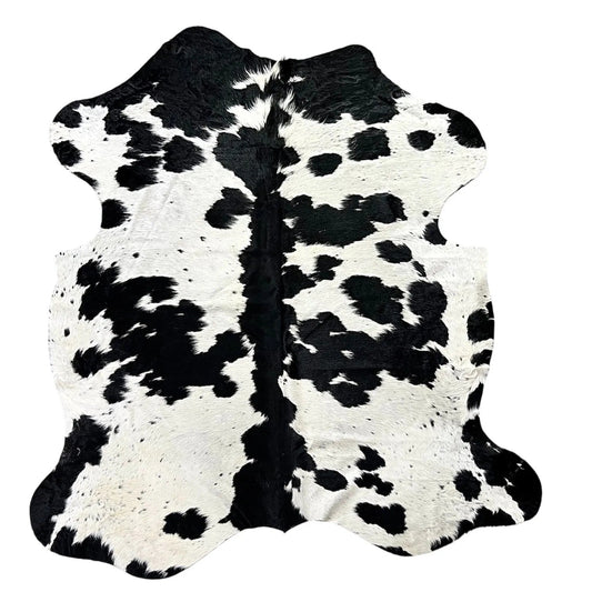 Large Black and White Cowhide Rug J345 - 6x 6.7 ft