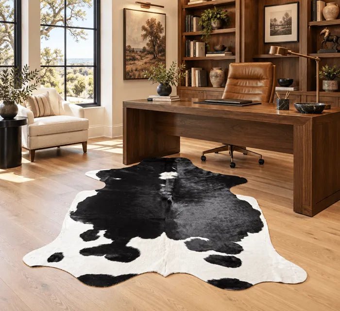 Large Black and White Cowhide Rug Size 5.6 x 6.7 ft - 5362Q
