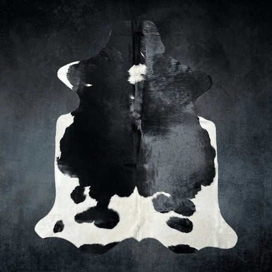 Large Black and White Cowhide Rug Size 5.6 x 6.7 ft - 5362Q