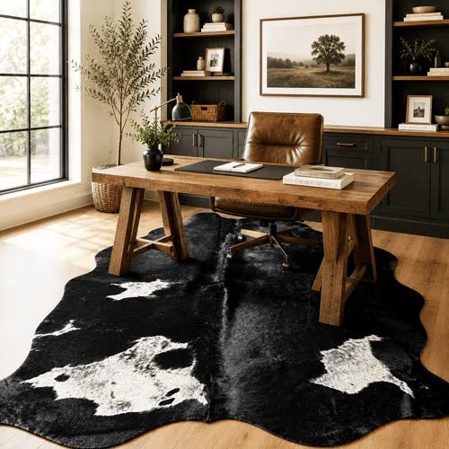 Large Black and White Cowhide Rug Size 5.8 x 7.2 ft - 5342P