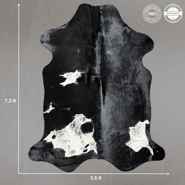Large Black and White Cowhide Rug Size 5.8 x 7.2 ft - 5342P