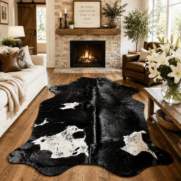 Large Black and White Cowhide Rug Size 5.8 x 7.2 ft - 5342P