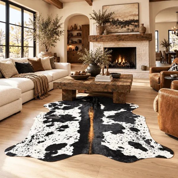 Large Black and White Cowhide Rug Size 6.2 x 6.10 ft - 5370Q