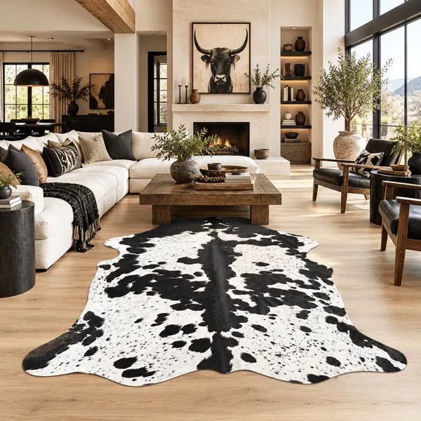 Large Black and White Cowhide Rug Size 6.2 x 7.2 ft - 5369Q
