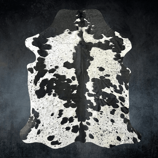 Large Black and White Cowhide Rug Size 6.2 x 7.2 ft - 5369Q