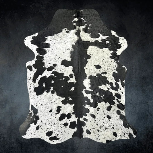 Large Black and White Cowhide Rug Size 6.2 x 7.2 ft - 5369Q