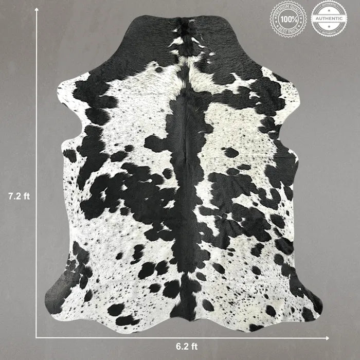 Large Black and White Cowhide Rug Size 6.2 x 7.2 ft - 5369Q