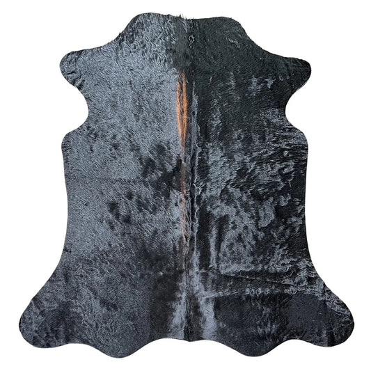 Large Black Cowhide Rug J543 - 5.5x 5.8 ft