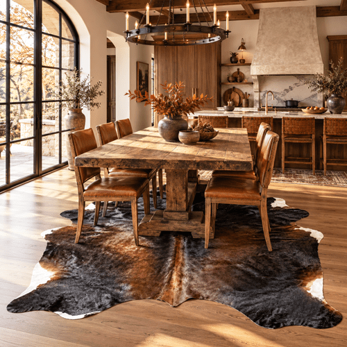 Large Black Reddish Cowhide Rug Size 5.10 x 7 ft - 5373