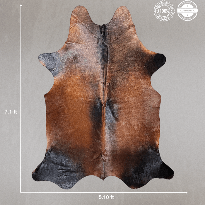 Large Black Reddish Cowhide Rug Size 5.10 x 7.1 ft - 5374