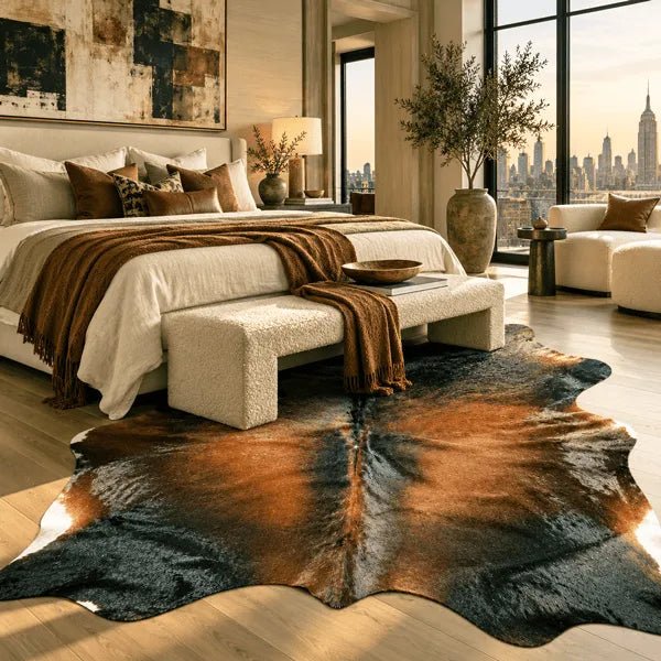 Large Black Reddish Cowhide Rug Size 5.10 x 7.1 ft - 5374