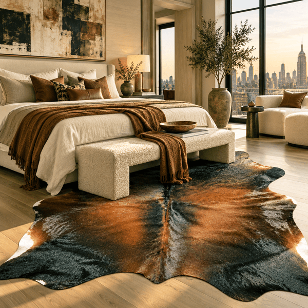Large Black Reddish Cowhide Rug Size 5.10 x 7.1 ft - 5374