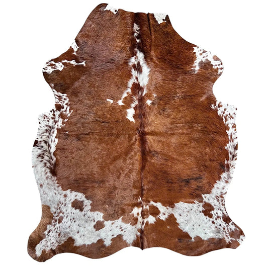 Large Brown and White Cowhide Rug E200 - 5.7x6