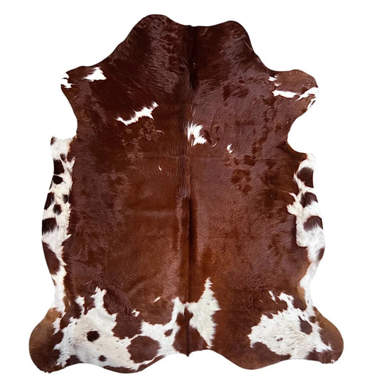 Large Brown and White Cowhide Rug H258 - 5.10x5.10 ft