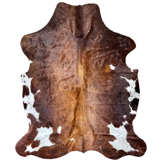 Large Brown and White Cowhide Rug I294 - 5.9x6.6 ft