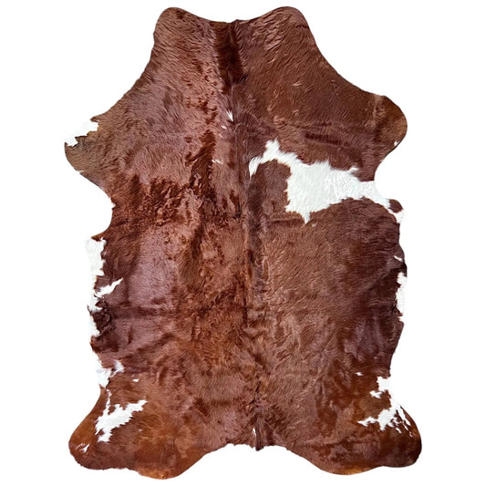 Large Brown and White Cowhide Rug I296 - 5.6x6.7 ft