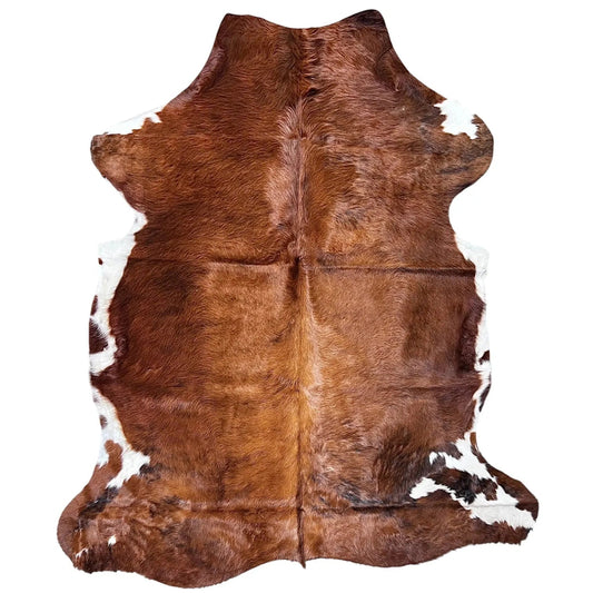 Large Brown and White Cowhide Rug J329 - 5.7x 6.3 ft