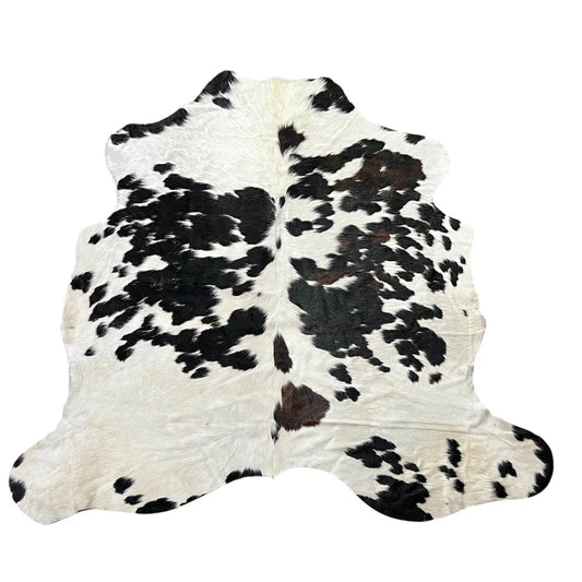 Large Brown and White Cowhide Rug J339 - 6.5x 5.8 ft