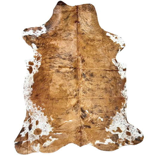 Large Brown and White Cowhide Rug L358 - 6x 7 ft