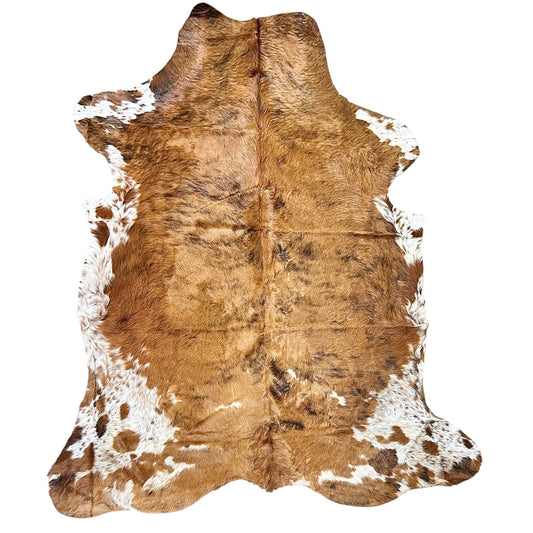 Large Brown and White Cowhide Rug L358 - 6x 7 ft